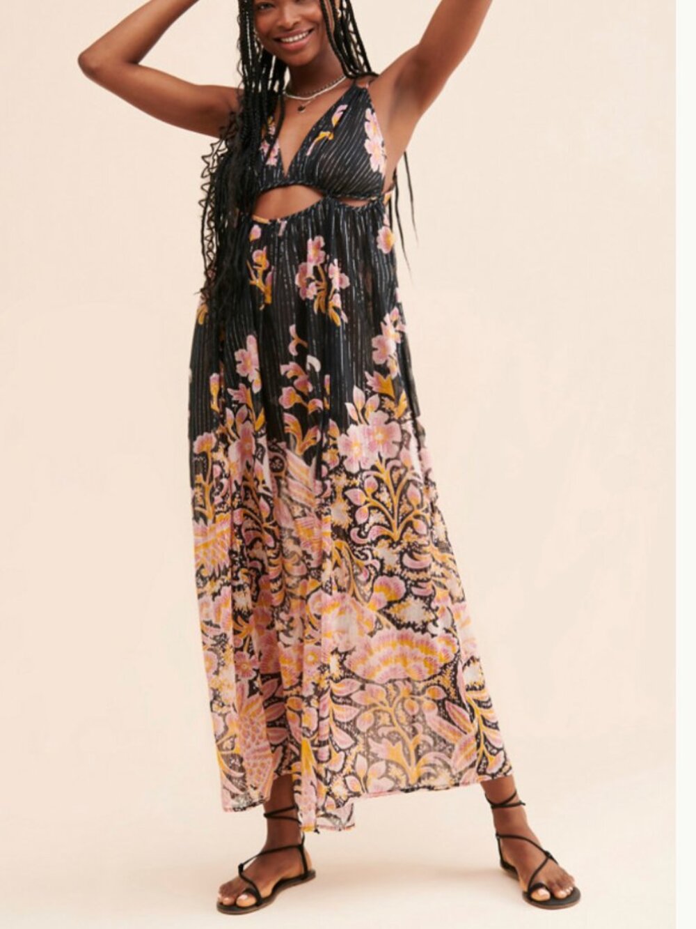 Anthropologie Metallic Floral Cutout Maxi Dress – Size S – NWT